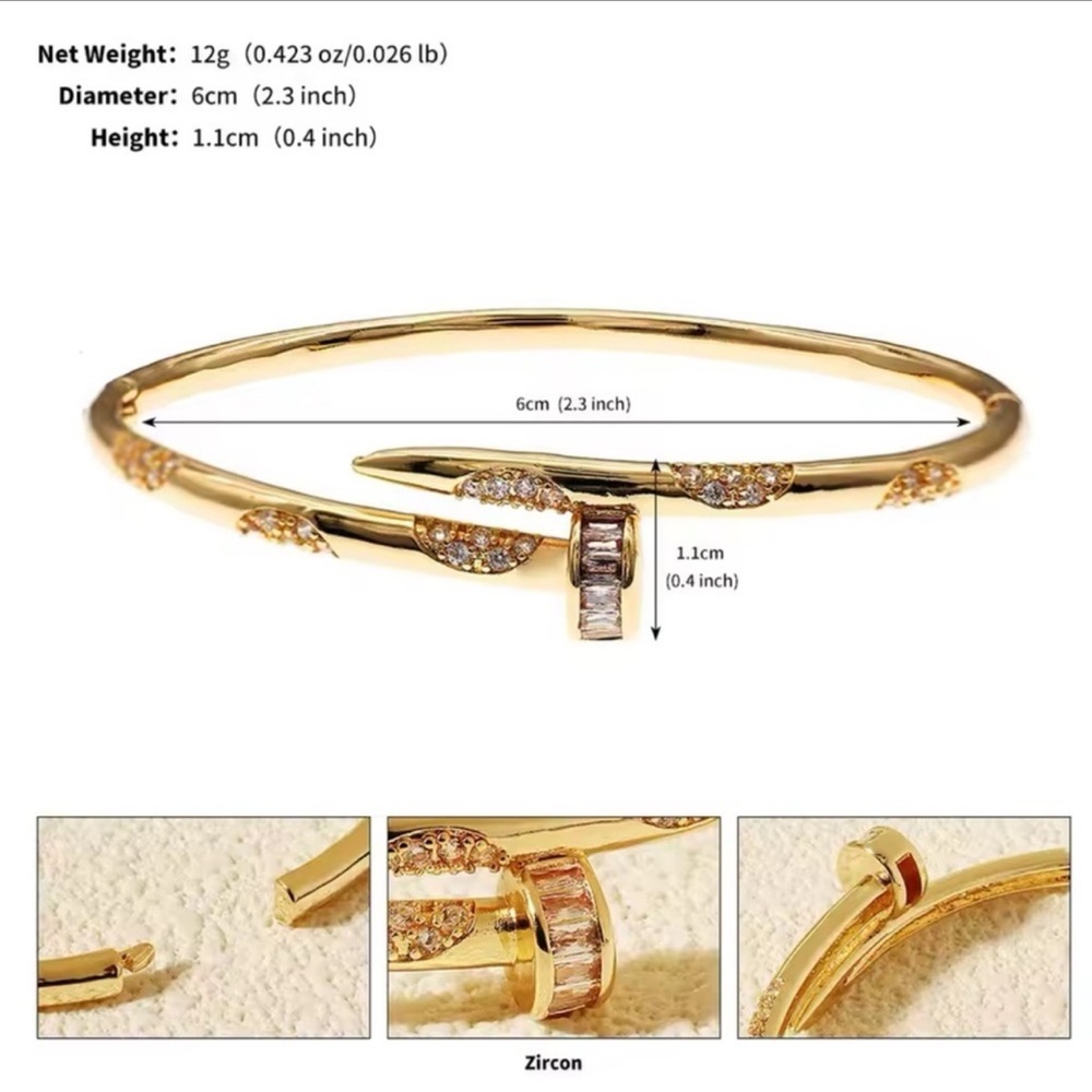 Nail Gold Bangle Bracelet - Picture 4 of 4
